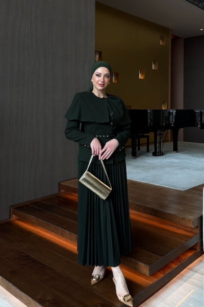 Ayza Etekli Takım Koyu Yeşil