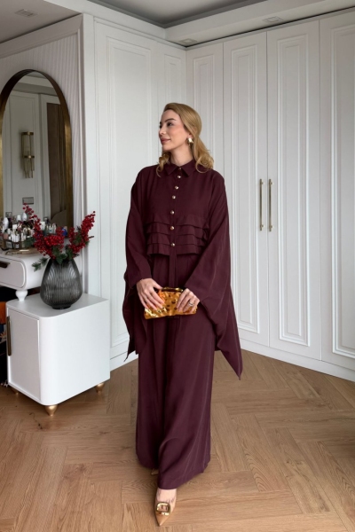 Esra Pantolonlu Takım Bordo