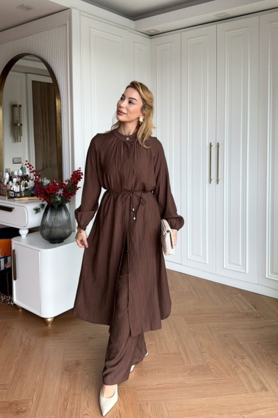 İdil Pantolonlu Takım Kahve