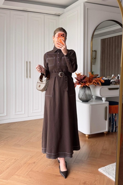 İlke Elbise Kahverengi